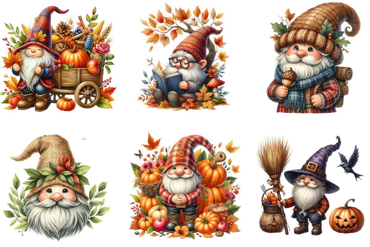 Watercolor Autumn Gnome Clipart, a Seasonal Illustration by DreamArtGraphic (Photo 2 of 4)