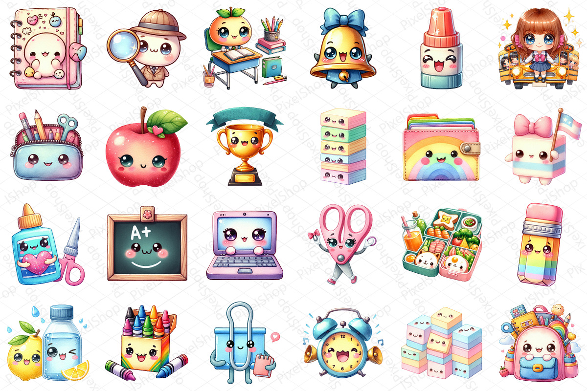 Kawaii Back to School Clipart, an Illustration by DreamPrint404 (Photo 5 of 6)