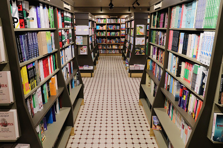 Bookshop shelves showcases. Racks with books., a School & Education Photo by Textures & Backgrounds