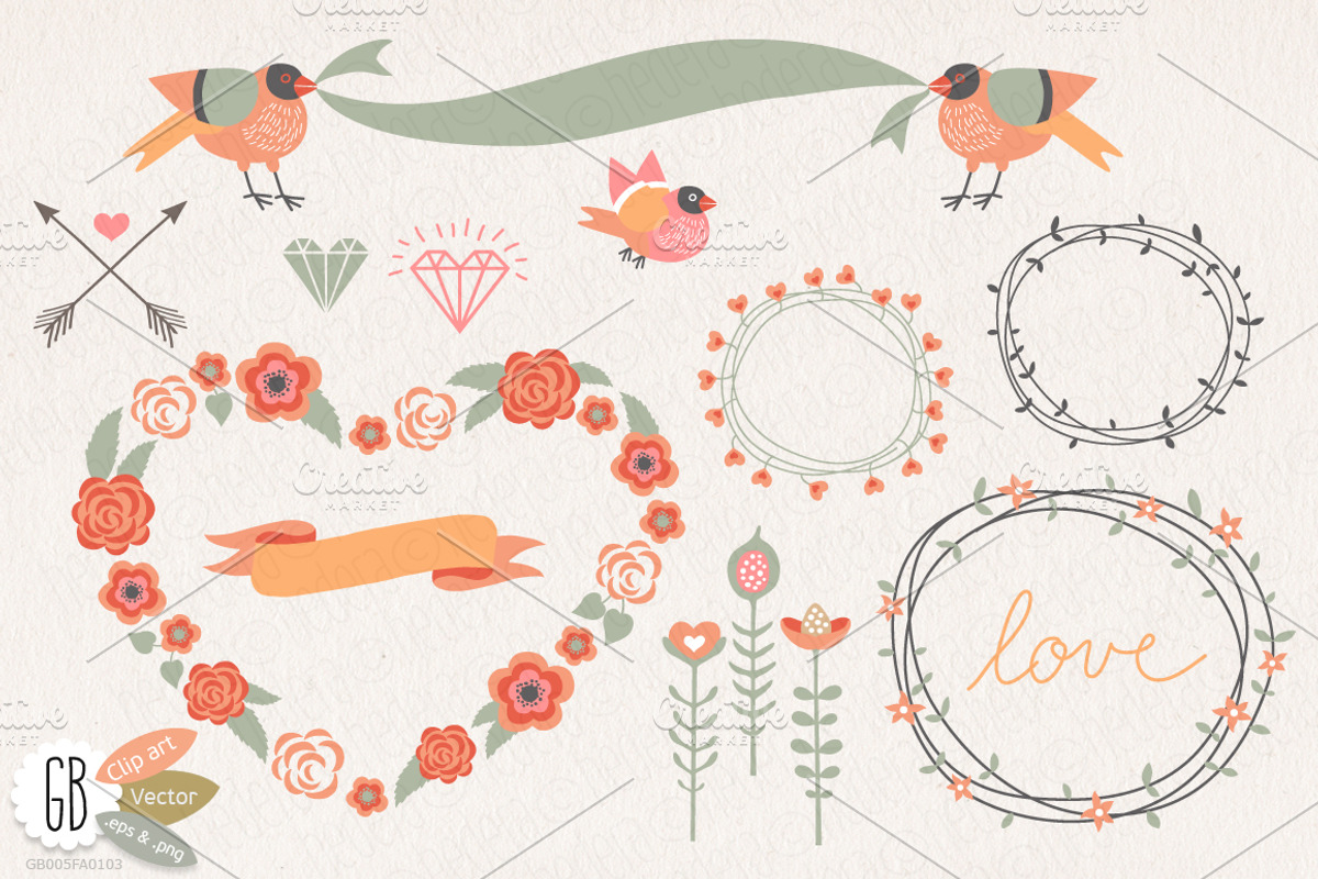 Love roses wreaths heart clip art, an Illustration by GrafikBoutique (Photo 1 of 3)
