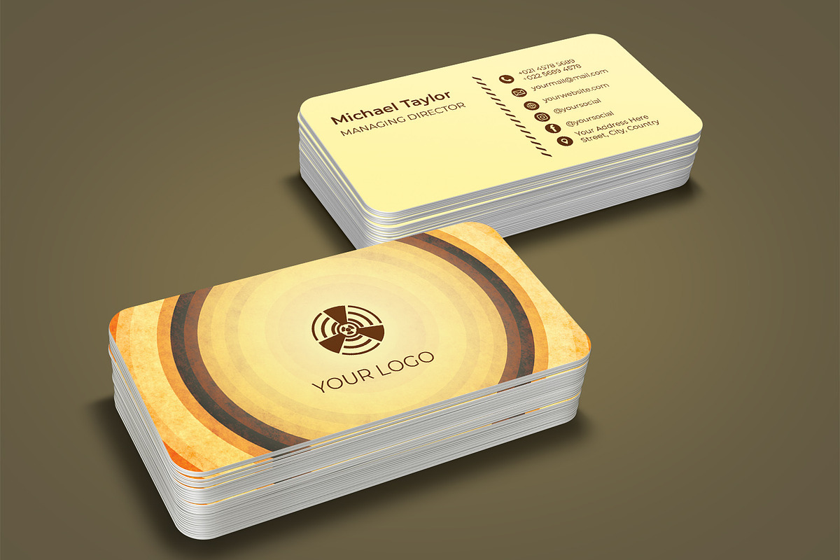 Retro Business Card Design Template, a Business Card Template by Kseniya-Omega (Photo 1 of 4)