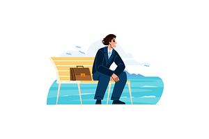 Businessman relaxing on bench by the, an Illustration by pikepicture
