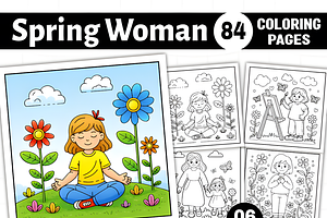 Spring Woman Coloring Pages, a Decorative Illustration by Ink Gallery