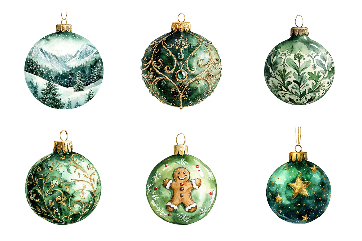 Green Christmas Balls Clipart Bundle, an Illustration by SinaCreation (Photo 5 of 7)