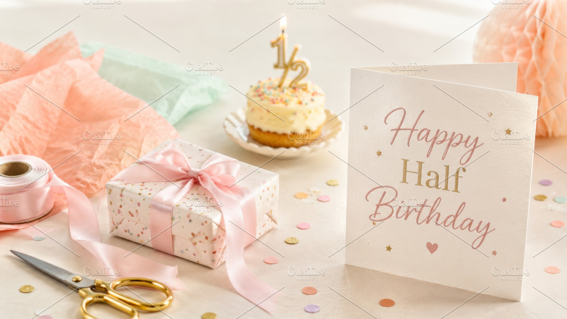Half birthday celebration scene with, a Photo by Dvoevnore photos