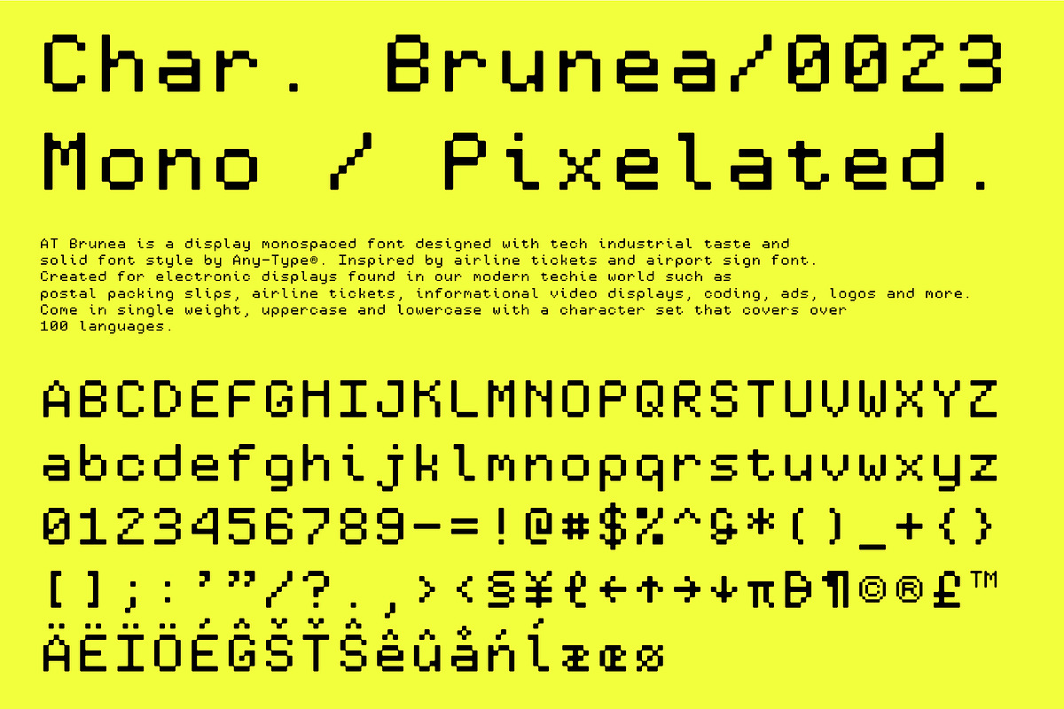 Brunea – Pixel Monospaced Font, a Sans Serif Font by Any-Type® Foundry (Photo 9 of 9)