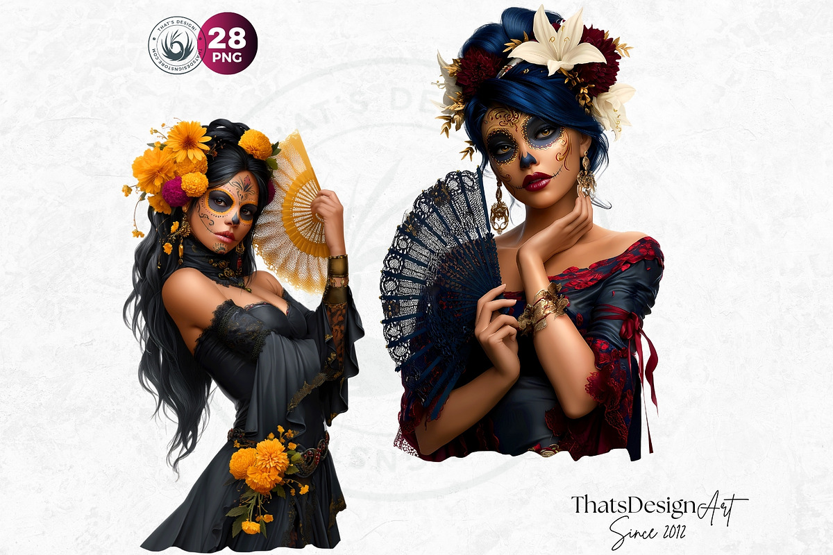 La Catrina Day of the dead Clipart 4, a Seasonal Illustration by ThatsDesignArt (Photo 4 of 10)