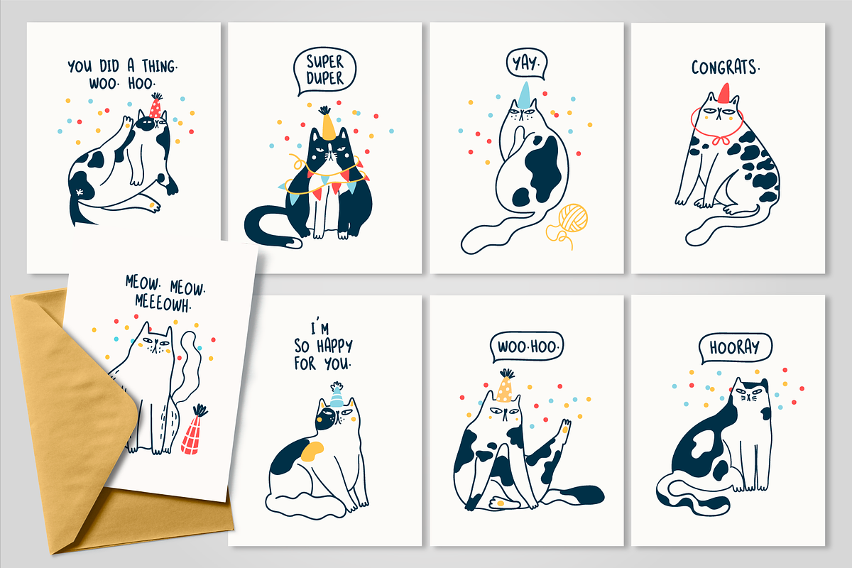 ANGRY CATS CONGRATS greeting cards, an Animal Illustration by Nastya Tkachova (Photo 2 of 3)