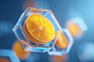 Halved orange in glass hexagon, a Food & Drink Photo by AlyaAnd