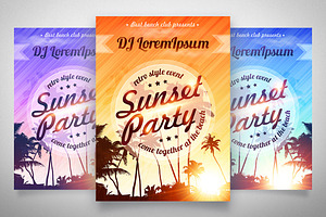 4 EPS Sunset Party posters templates
