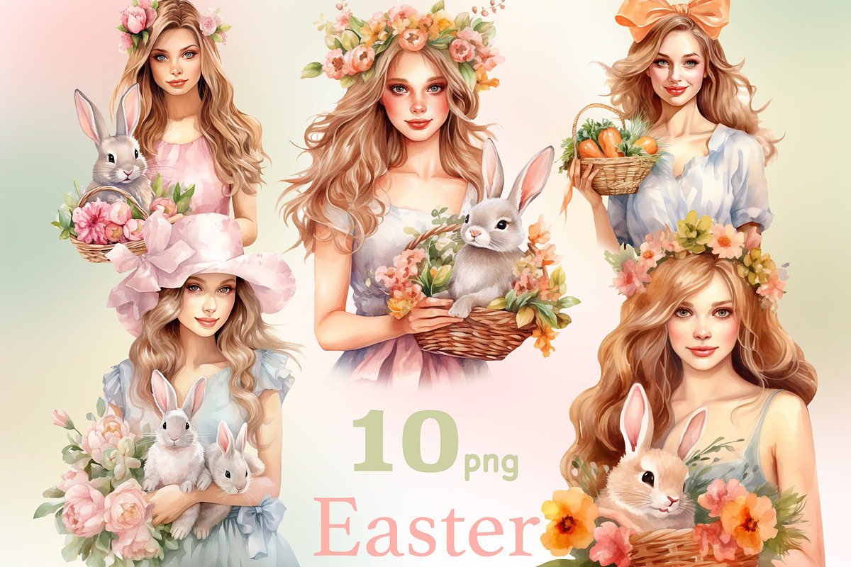 Easter Pastel Clipart | Spring Girl, a Seasonal Illustration by GlamArtZhanna (Photo 1 of 4)