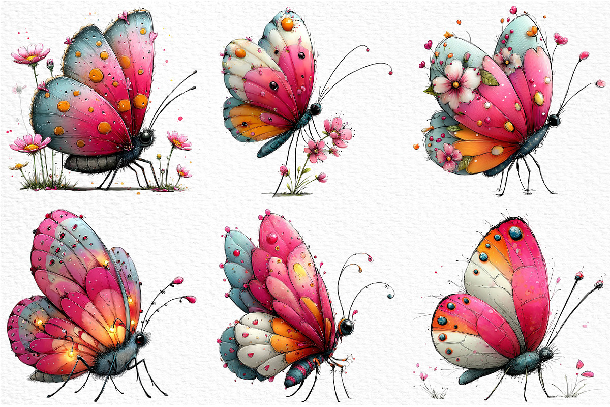 Whimsical Summer Butterfly Clipart, an Illustration by Craft Nest (Photo 3 of 12)