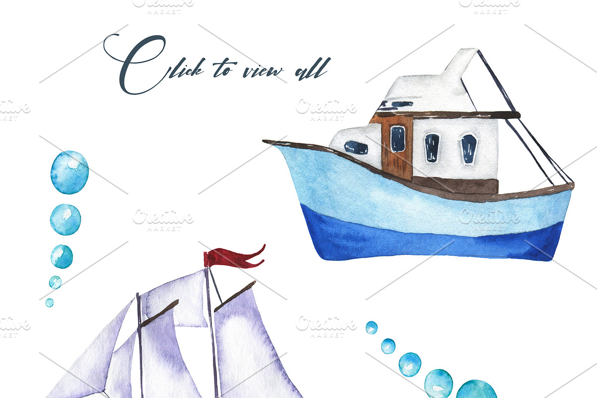 Summer sea watercolor set, an Illustration by Watercolor & sketches (Photo 3 of 7)
