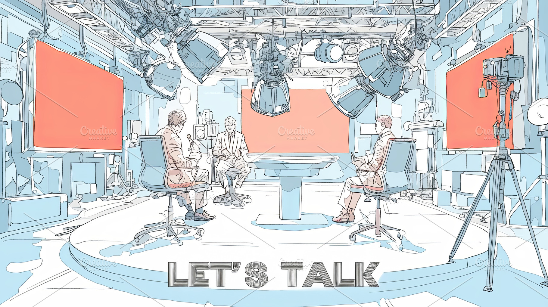 Television studio with hosts and setup for a discussion or talk show, a Photo by AS photostudio
