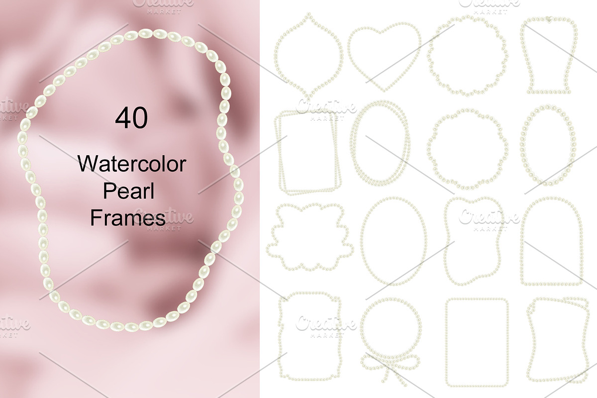 40 Watercolor pearl frames., a Decorative Illustration by TaPilipa (Photo 1 of 5)