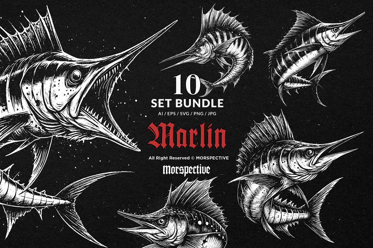 10 Bundle Dark Art Marlin Fish, an Illustration by Morspective (Photo 1 of 7)