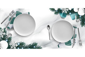 Christmas plate setting with white, an Object Illustration by art PVP - market