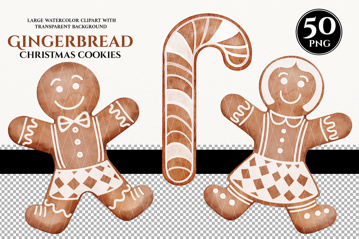50 Watercolor Christmas Gingerbread, a Decorative Illustration by KarinkaBU (Photo 5 of 8)