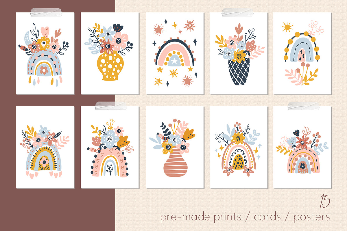 Boho collection. Rainbows and flower, a Graphic by rinaletters (Photo 4 of 12)