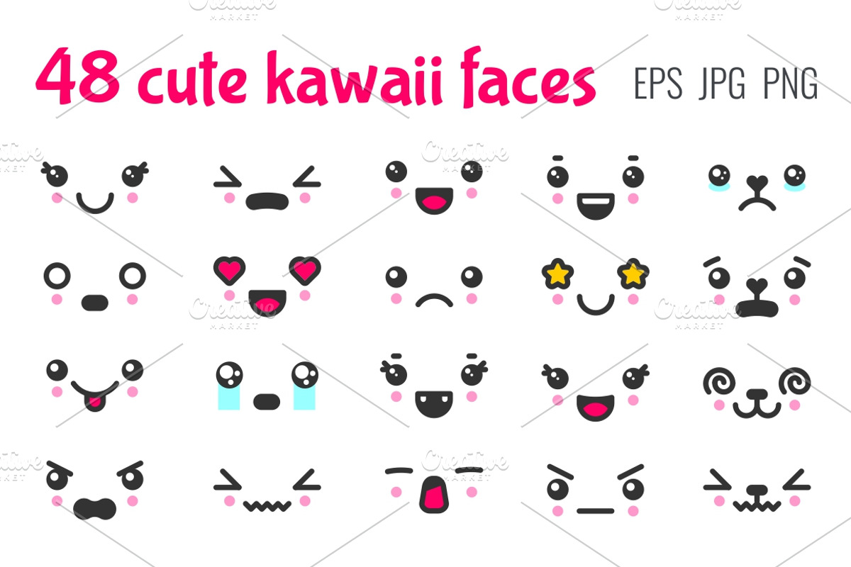 48 cute kawaii faces, a Person Illustration by Primula`s shop (Photo 1 of 3)