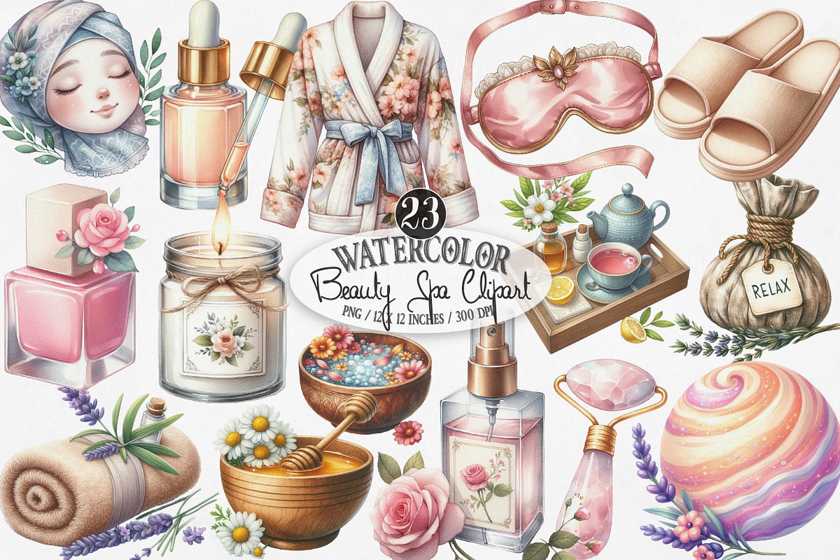 Watercolor Beauty Spa Clipart Bundle, an Illustration by Designking (Photo 1 of 4)