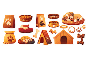 dog accessories. bed bowl food, an Animal Illustration by Stock-Smart-Start