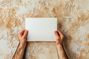 Male hands with blank sheet of paper on beige background, a Background Photo by AlyaAnd
