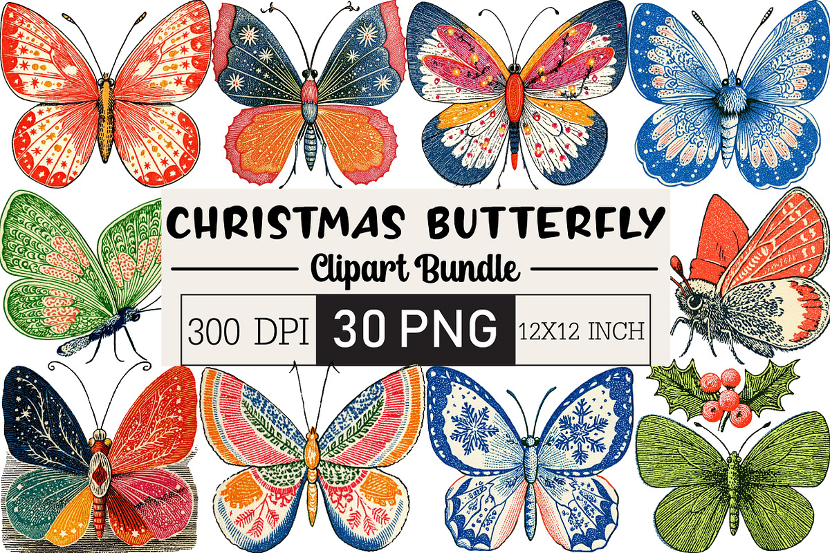 Christmas Butterfly Watercolor, an Illustration by Black Bird Studio (Photo 1 of 6)