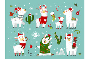 Christmas cartoon alpaca. Cute xmas, a Background Graphic by LadadikArt