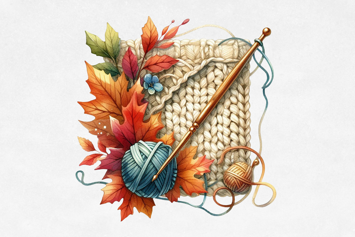 Crochet Autumn Sublimation Clipart, an Illustration by Designking (Photo 2 of 4)