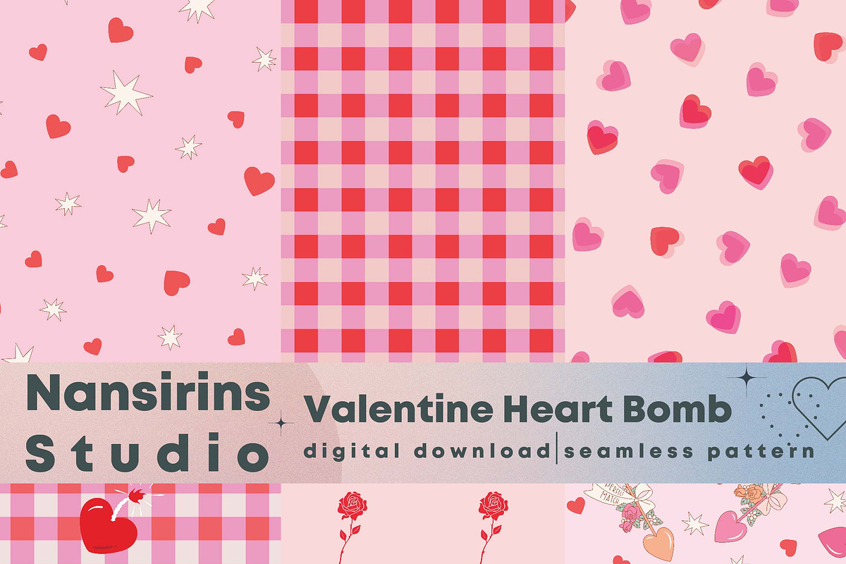 Love Bomb Seamless Pattern Set, a Pattern Graphic by Nansirins Studio (Photo 1 of 9)