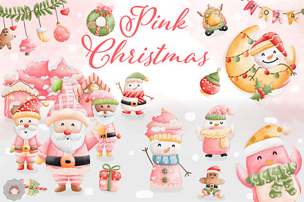 Charming Pink Christmas Watercolor, a Seasonal Illustration by Apixsala