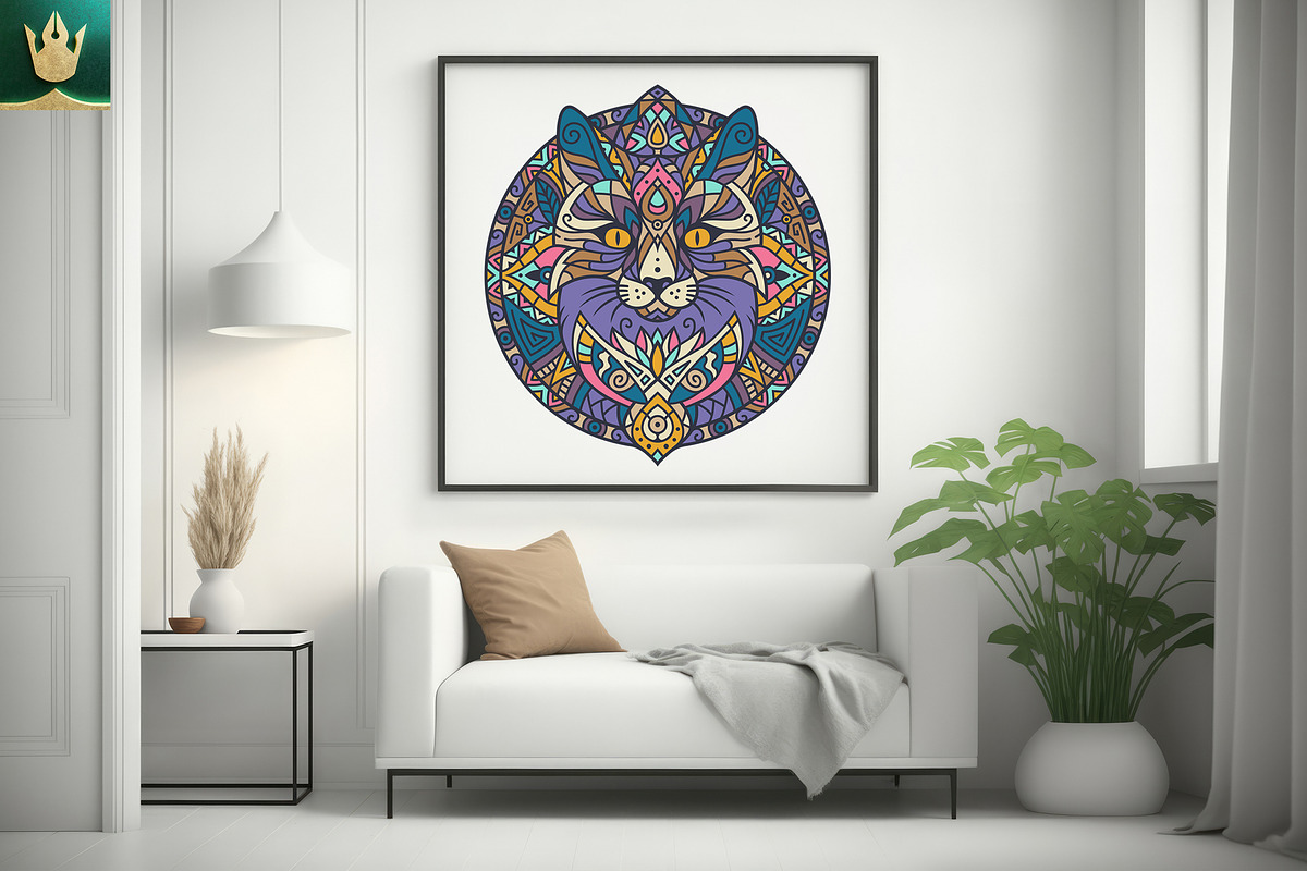 Mandala V2 | Boho Cat Vector Art, an Illustration by pixaroma (Photo 3 of 10)