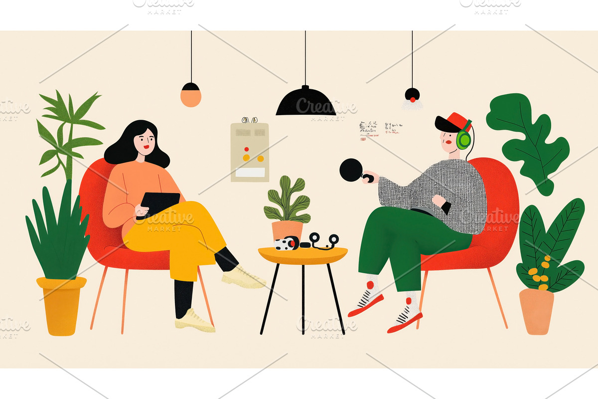 An illustration of two people in a, a Technology Illustration by Sergey Kotenev