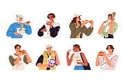 Hugry people eating fast food set, a Person Illustration by PaperTrident (Thumbnail 1 of 9)