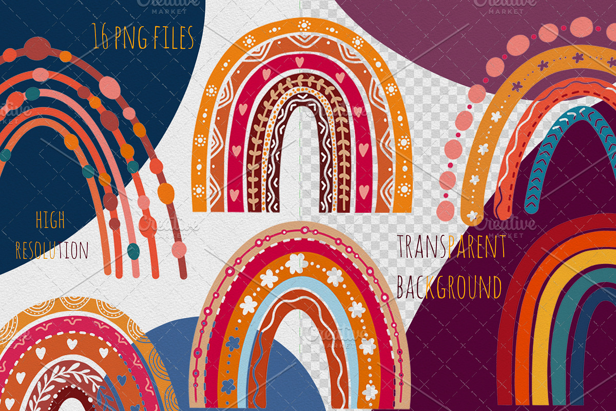 Boho Rainbow Clipart Set, a Decorative Illustration by sundrameda (Photo 3 of 5)