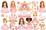 Pink Princess Watercolor Cliparts, a Person Illustration by Villa 11 Estudio (Thumbnail 1 of 3)