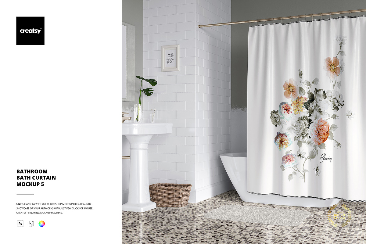 Bathroom Bath Curtain Mockup 5, a Household Mockup by creatsy2 (Photo 1 of 4)