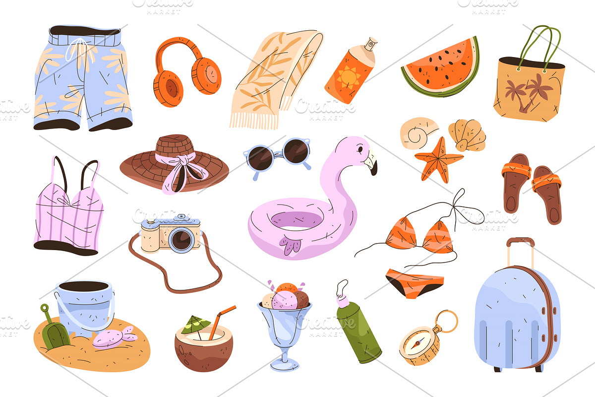 Set of summer icon. Vector, an Object Illustration by Elegant Solution