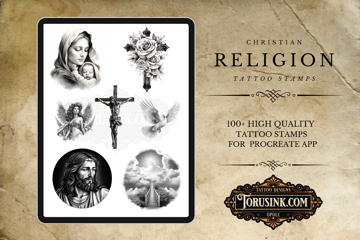 100 Religion,Procreate Tattoo Stamps, a Brush Add-On by Torus1 (Photo 3 of 5)