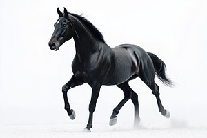 Black horse running fast on white ba, an Animal Photo by Pixeness Studio