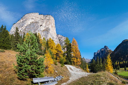 Autumn alpine Dolomites mountain scene and unrecognizable paragl, a Nature Photo by YuriyB