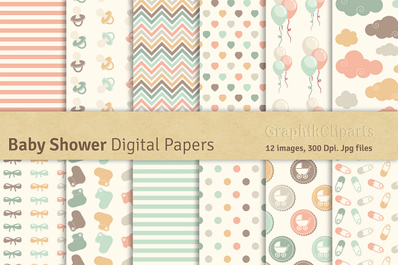Baby Shower Digital Papers preview 4