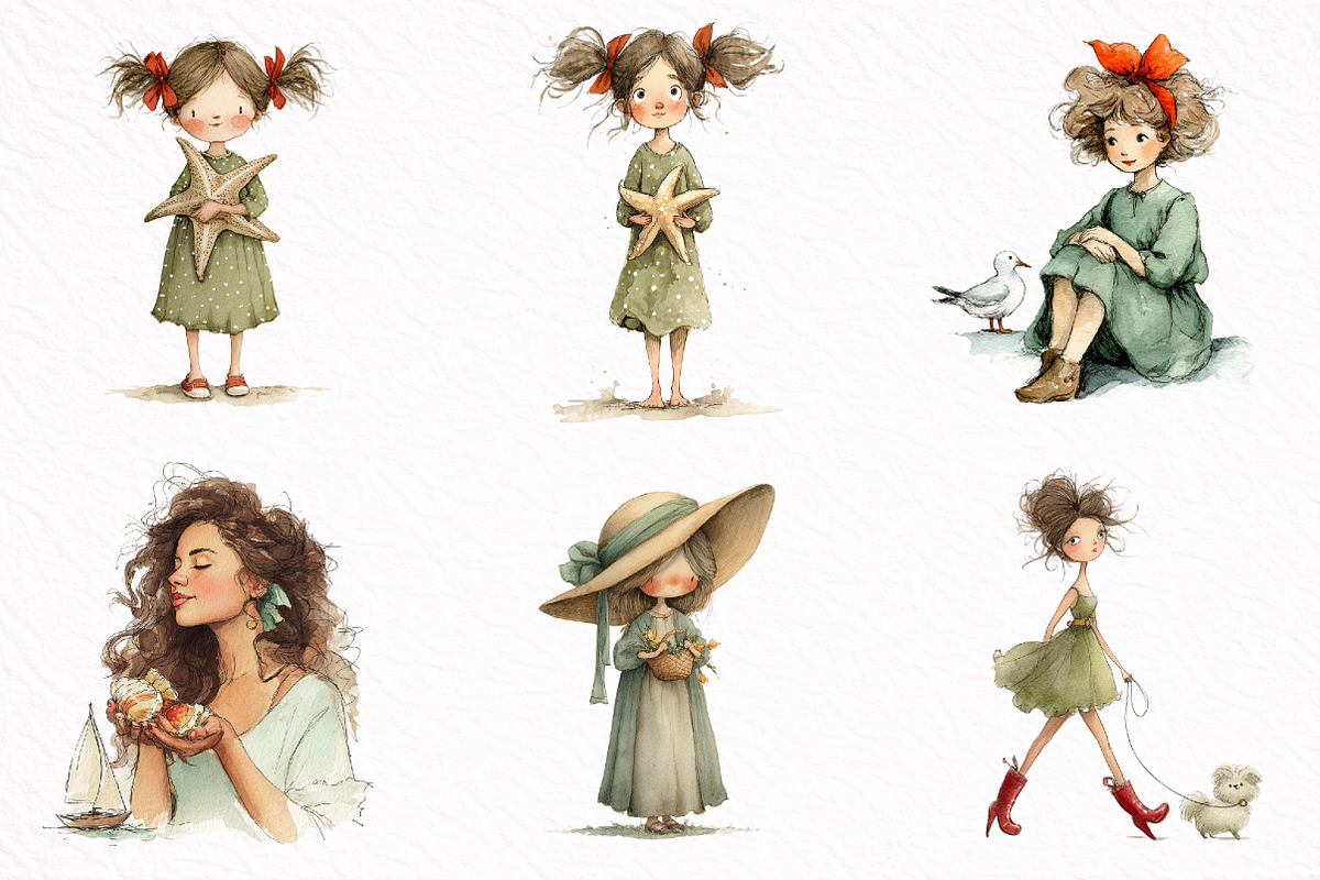 Watercolor Summer Girl Clipart, an Illustration by DreamArtGraphic (Photo 5 of 8)
