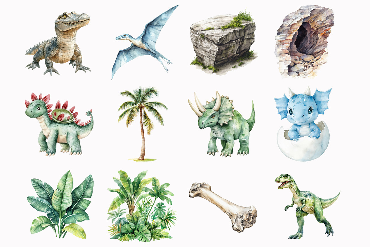 Watercolor Dinosaur World Clipart, an Illustration by Design Market (Photo 2 of 5)