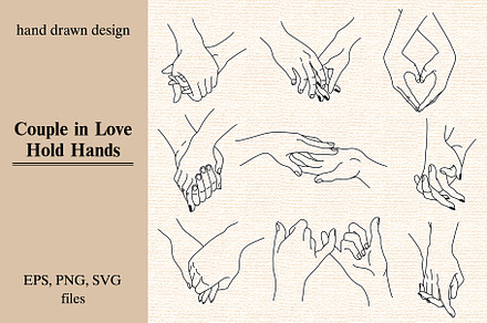 Couple in love hold hands. Line art