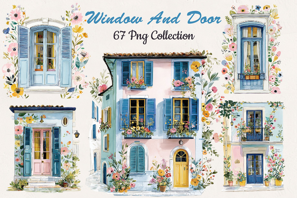Mediterranean Window Door Clipart, an Object Illustration by DreamCafeArt (Photo 1 of 7)