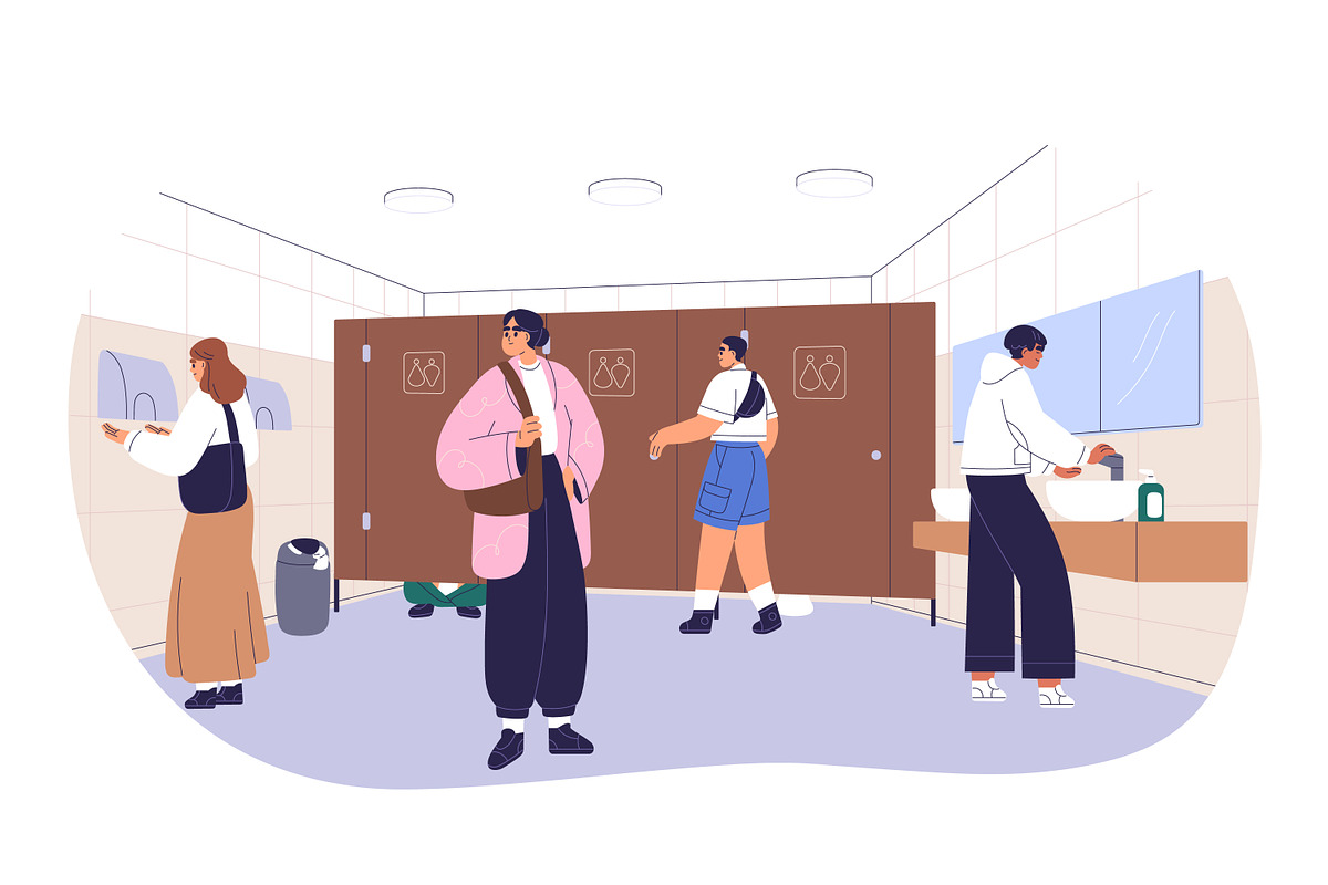 People using public toilets, WC set, a Person Illustration by Good Studio (Photo 3 of 7)