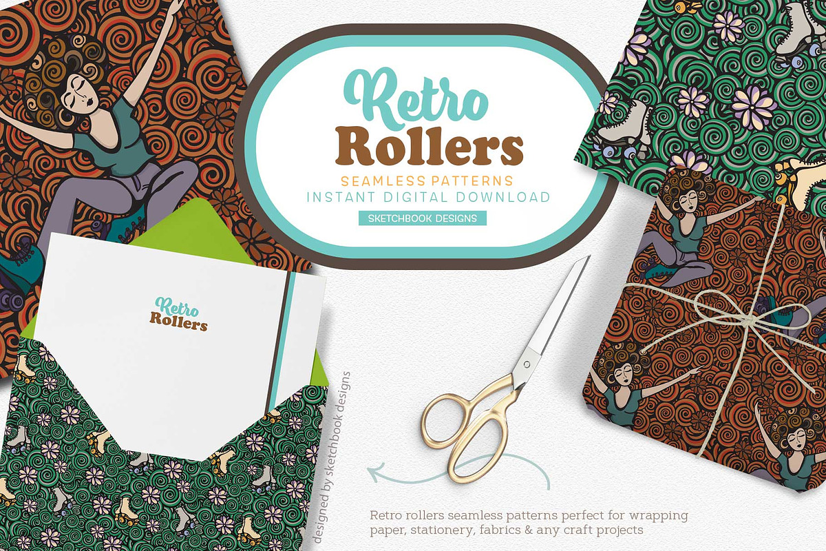 Retro Roller Skates Doodle Patterns, a Pattern Graphic by Sketchbook Designs (Photo 9 of 10)