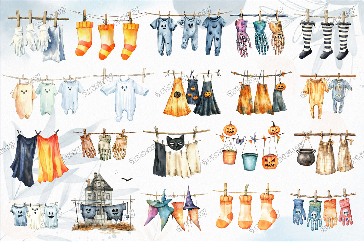 Halloween Clothes Line Clipart Bundl, an Illustration by designcity5 (Photo 3 of 5)